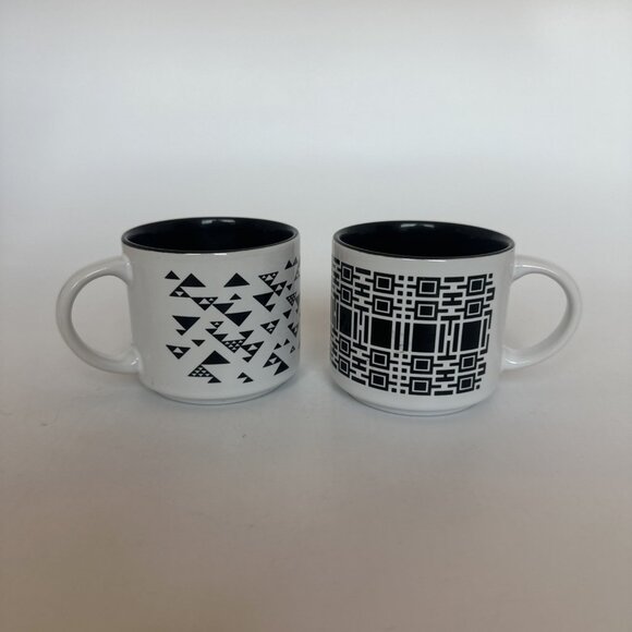 Two Frank Lloyd Wright Foundation Demitasse Coffee Cups 4oz Black White Geo MCM - Picture 2 of 11